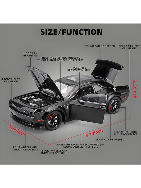 Dodge Challenger Hellcat 1:24 Diecast Metal Model – Black - Scale 1:24 - Toyloft